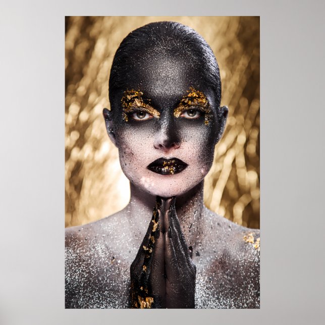 Poster Golden Black Woman Body Paint Fashion Art (Devant)