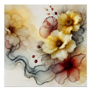 Poster "Golden Bloom Elegance : Abstrait Floral Serenity"