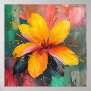 Poster Golden Bloom – Expression Florale Abstraite Vibran