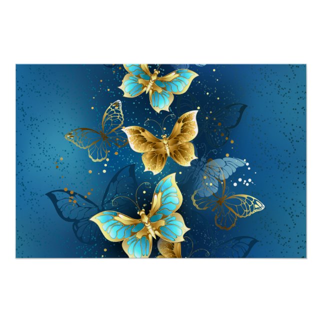 Poster Golden butterflies (Devant)