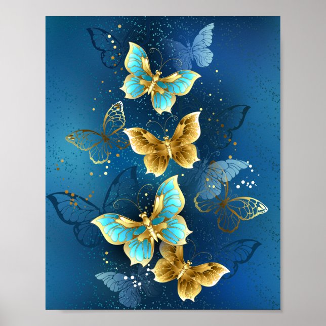 Poster Golden butterflies (Devant)