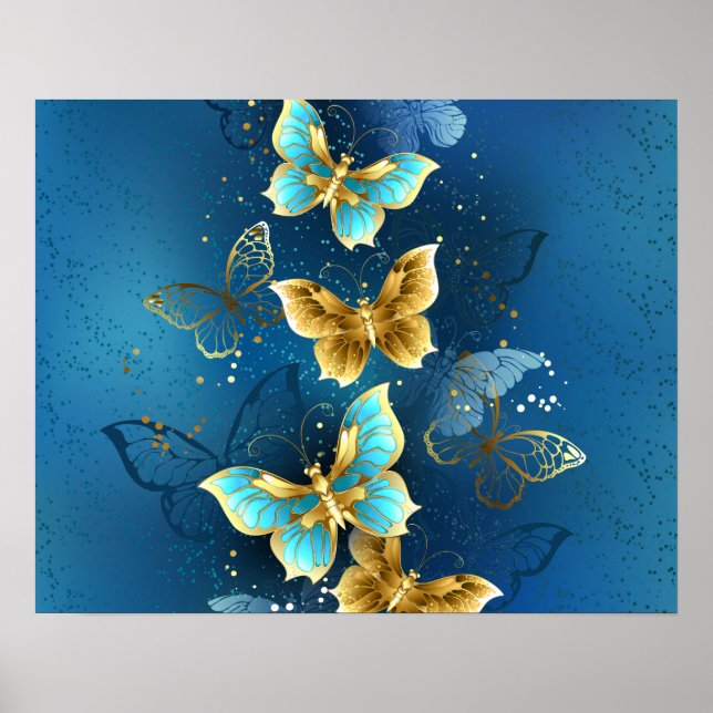 Poster Golden butterflies (Devant)