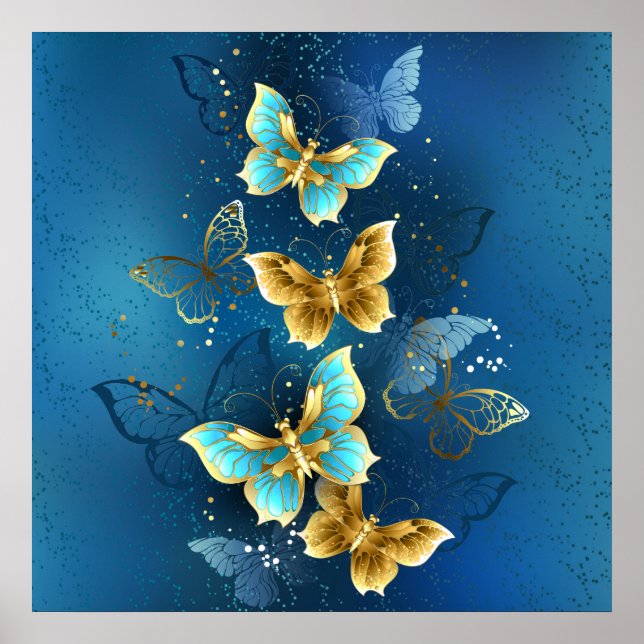 Poster Golden butterflies (Devant)