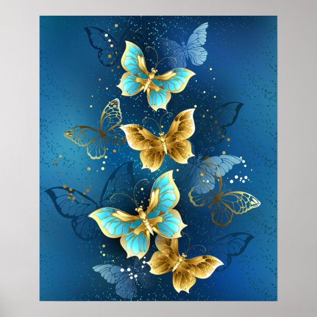 Poster Golden butterflies (Devant)