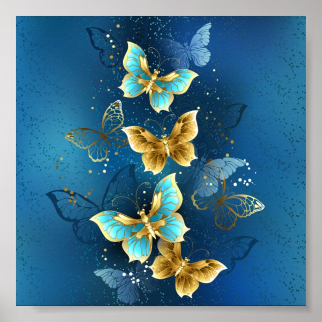 Poster Golden butterflies (Devant)
