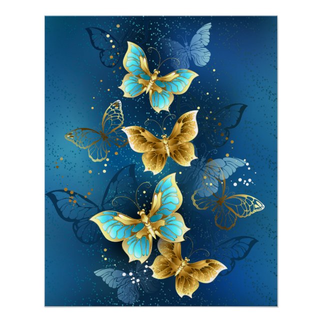 Poster Golden butterflies (Devant)