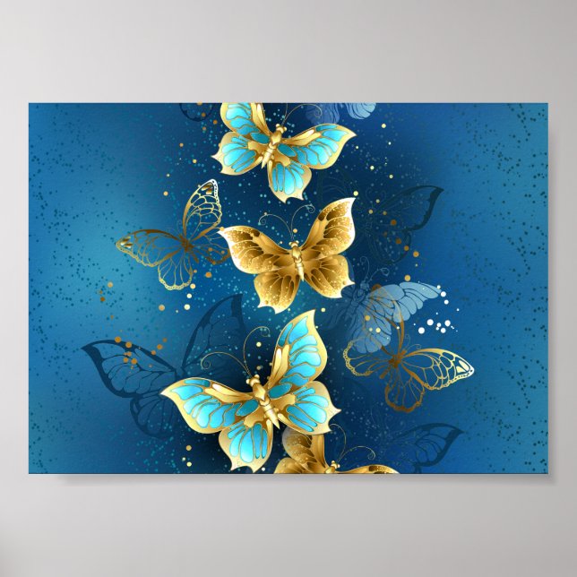Poster Golden butterflies (Devant)