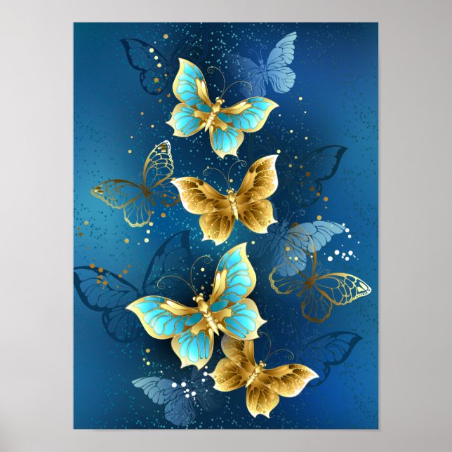 Poster Golden butterflies (Devant)