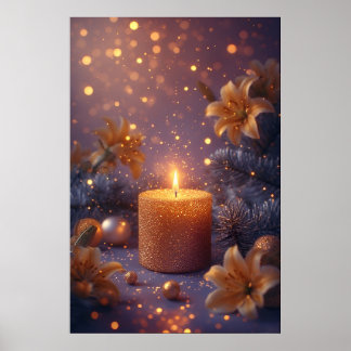 Poster 🕯️ Golden Candle Glow with Lilies Romance & Cozy