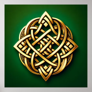 Poster Golden Celtic noeud sur vert