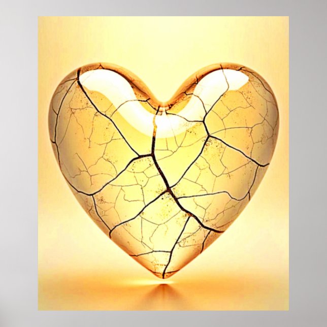 Poster Golden Cracked Heart Art (Devant)