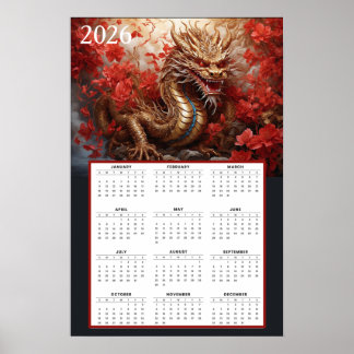 Poster Golden Dragon Calendar 2026 – Autumn Fire 