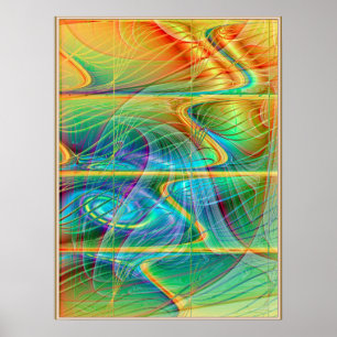 Poster Golden Fractal Wave