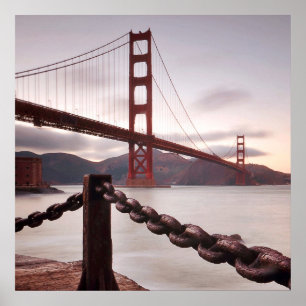 Poster Golden Gate Bridge contre les montagnes