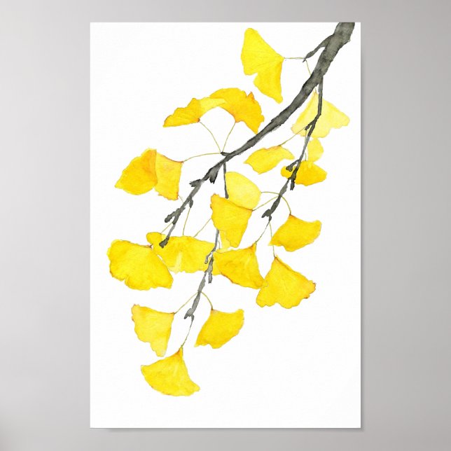 Poster Golden Ginkgo watercolor (Devant)