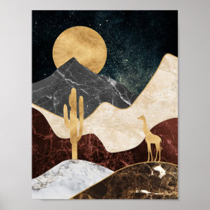 Poster Golden Giraffe Désert Paysage & Marble Mountain