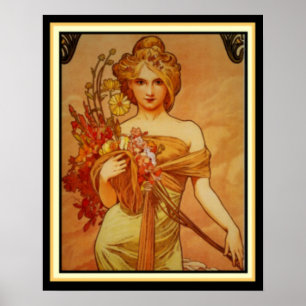 Poster Golden Girl with Bouquet par Alphonse Mucha 16 x 2