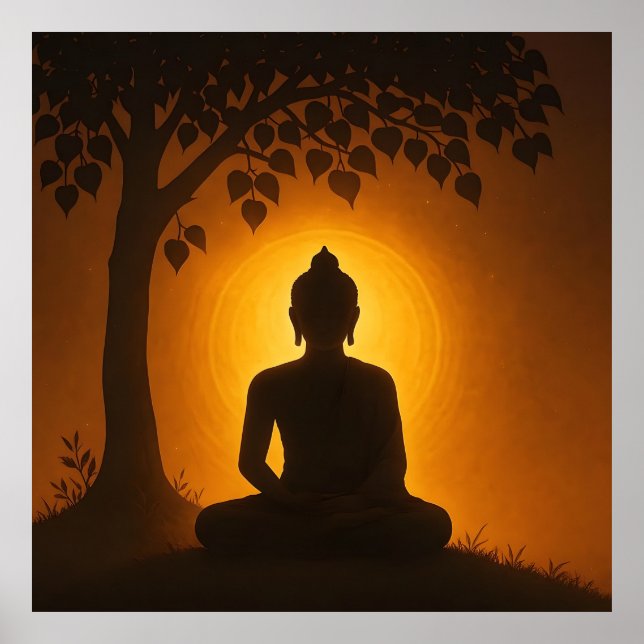 Poster Golden Glow Buddha Meditation - Bodhi Tree Enlight (Devant)