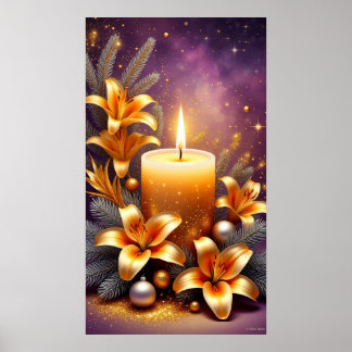 Poster ✨ Golden Holiday Candle Festive Pine Elegance 🎄🕯