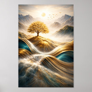 Poster Golden Horizon: Tree of Serenity Wall Art