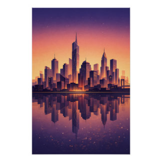 Poster Golden Hour Modern City Skyline – Minimalist Urban