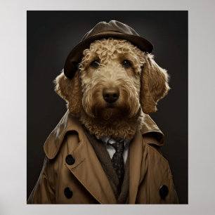 Poster Golden Labradoodle Habillé Comme Sherlock Holmes