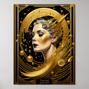 Poster Golden lady Art Deco éditable