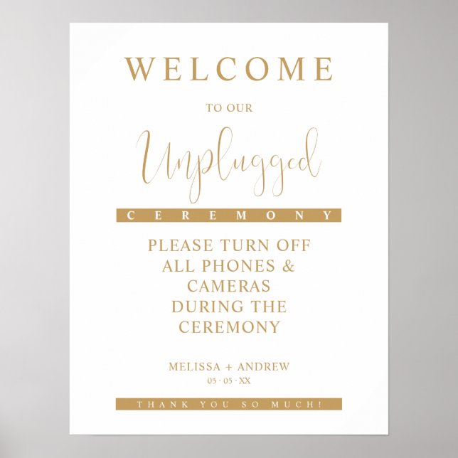 Poster Golden Minimalist Unplugged Wedding Sign (Devant)