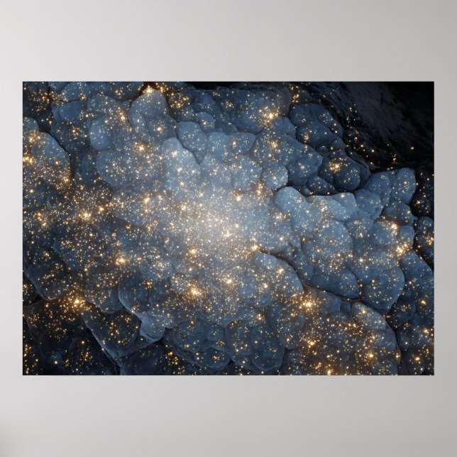 Poster Golden Nebula Sparkles Midnight Blue Cosmos (Devant)