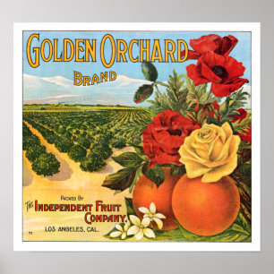 Poster Golden Orchard Los Angeles Fruit Étiquette