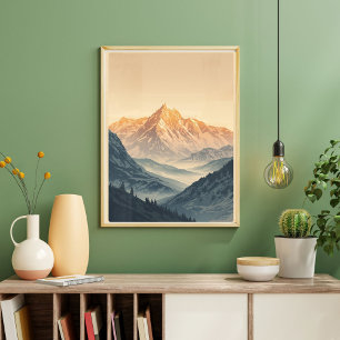 Poster Golden Peaks – Lever de soleil alpin vintage pour