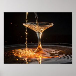 Poster Golden Pour : Or liquide dans un verre de cocktail