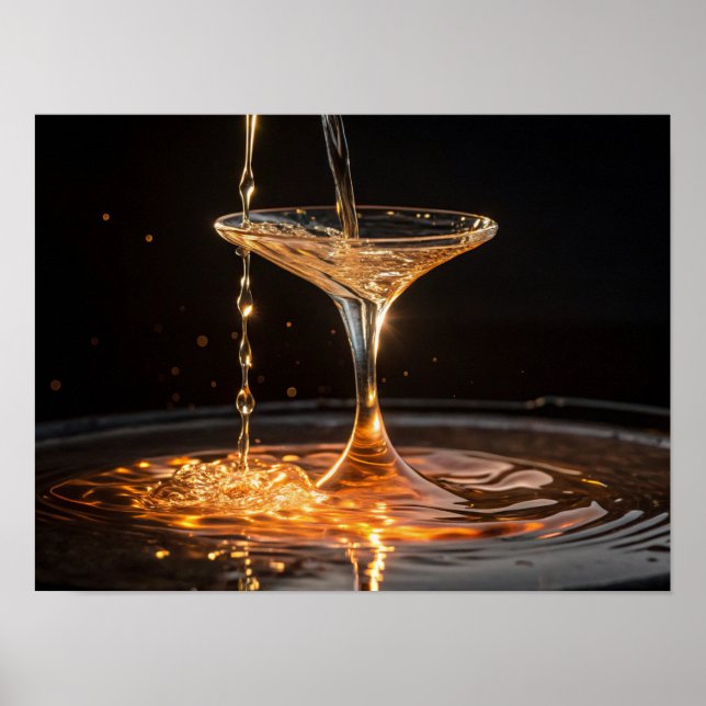Poster Golden Pour : Or liquide dans un verre de cocktail (Devant)