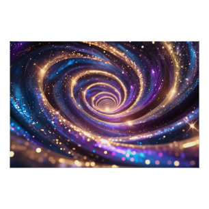 Poster Golden & Purple Cosmic Swirl Abstrait Vortex Art