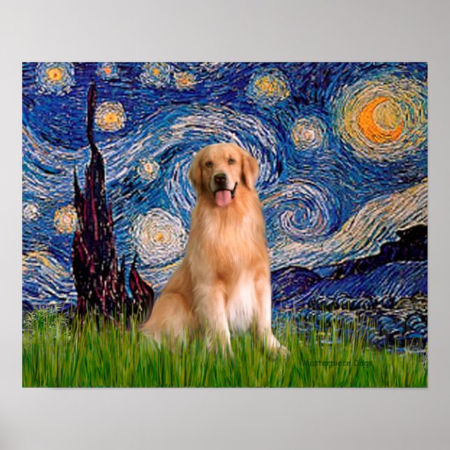 Poster Golden Retriever 8 - Nuit étoilée (Devant)