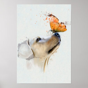 Poster Golden Retriever avec un papillon sur son nez