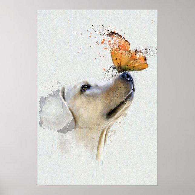 Poster Golden Retriever avec un papillon sur son nez (Devant)