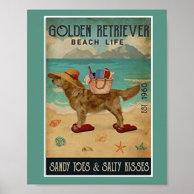 Poster Golden Retriever Beach Beauté (Devant)