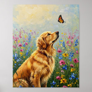Poster Golden Retriever & Butterfly | Expressive Art