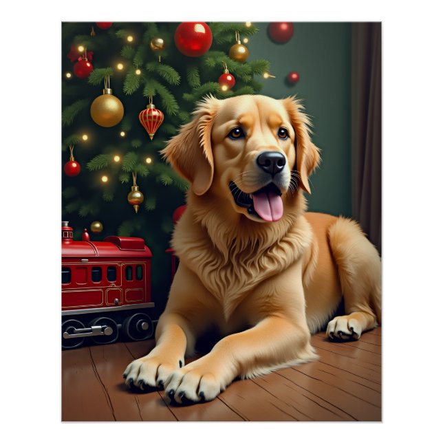 Poster Golden Retriever by the Toy Train Christmas (Devant)