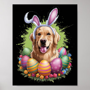 Poster Golden Retriever Chien Bunny OEufs de Pâques Print