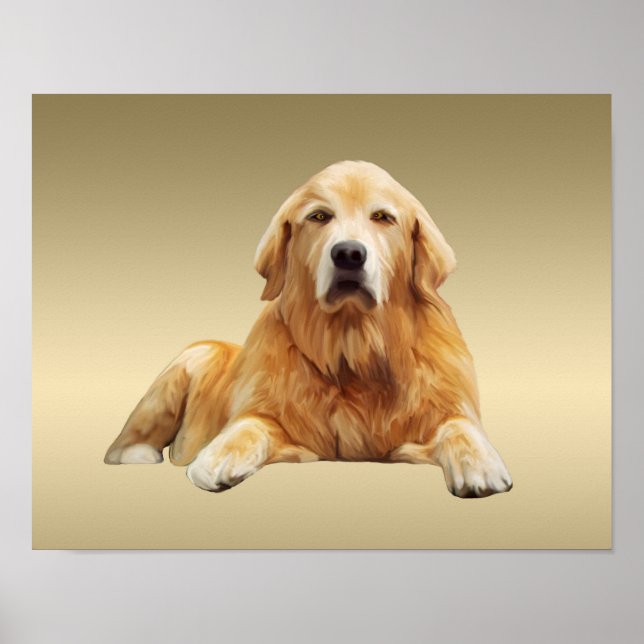 Poster Golden retriever Dog Water Couleur Art Peinture (Devant)
