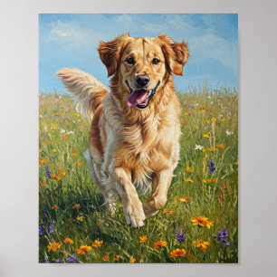 Poster Golden Retriever en course Art Impressionniste