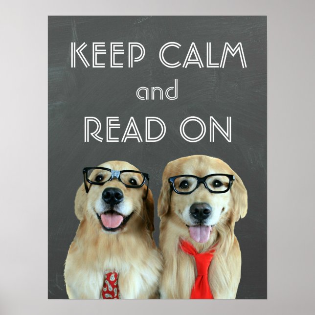 Poster Golden Retriever Gardez Le Calme Lire En Classe (Devant)