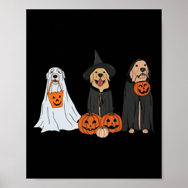 Poster Golden Retriever Ghost Halloween Tricoter Ou Treat (Devant)