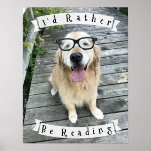 Poster Golden Retriever Je préfère lire la classe