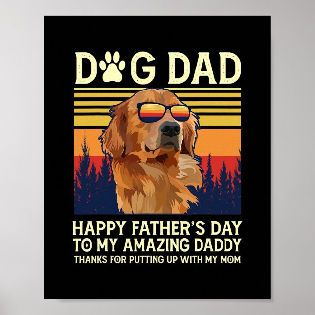 Poster Golden Retriever Papa Bonne Fête des pères À Mon (Devant)