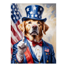 Golden Retriever patriotique en pose d'Oncle Sam