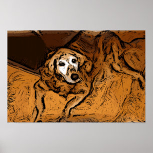 Poster Golden retriever peignant l'affiche