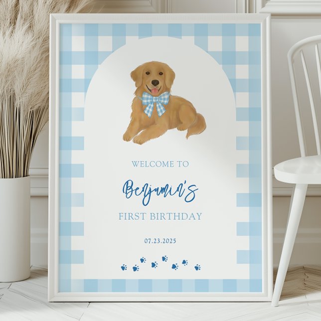 Poster Golden Retriever Puppy Birthday Party Welcome  (Créateur téléchargé)